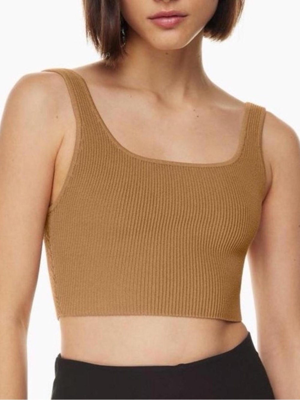 Babaton Sculpt Knit Squareneck Cropped Tank in Camel Brown XS